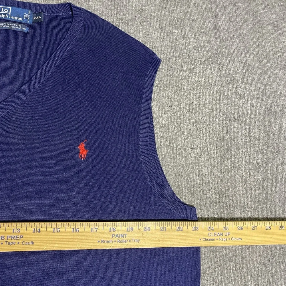 Polo Ralph Lauren Sweater Vest Navy Blue Mens Size XXL Pima Cotton V Neck Golf